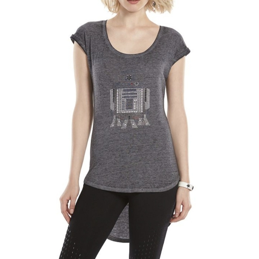 Star Wars Rock & Republic R2D2 Navy Blue Sheer Tissue Top W/Rhinestones  Medium
